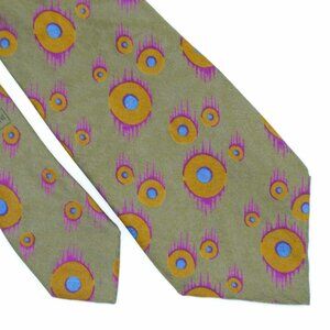 Giorgio Armani Cravatte Vintage Abstract Green Purple Tan‎ Print Silk Tie